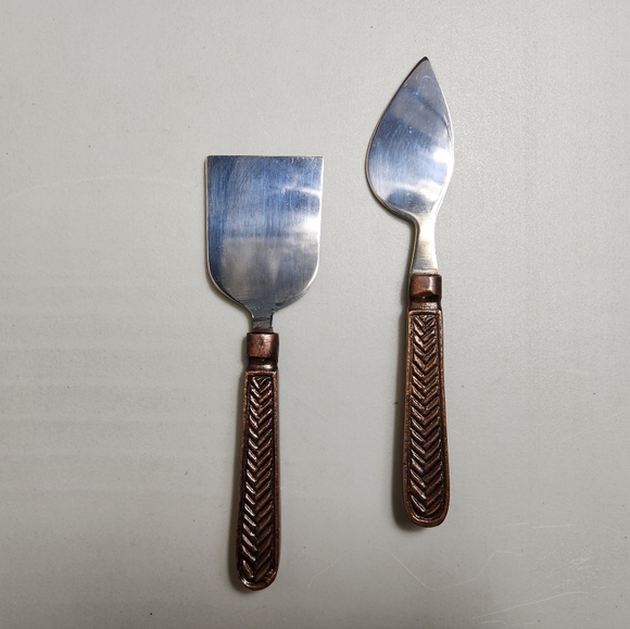 Stainless Steel/Copper Tone Brutalist Rustic Cheese Knives Charcuterie - Picture 3 of 8